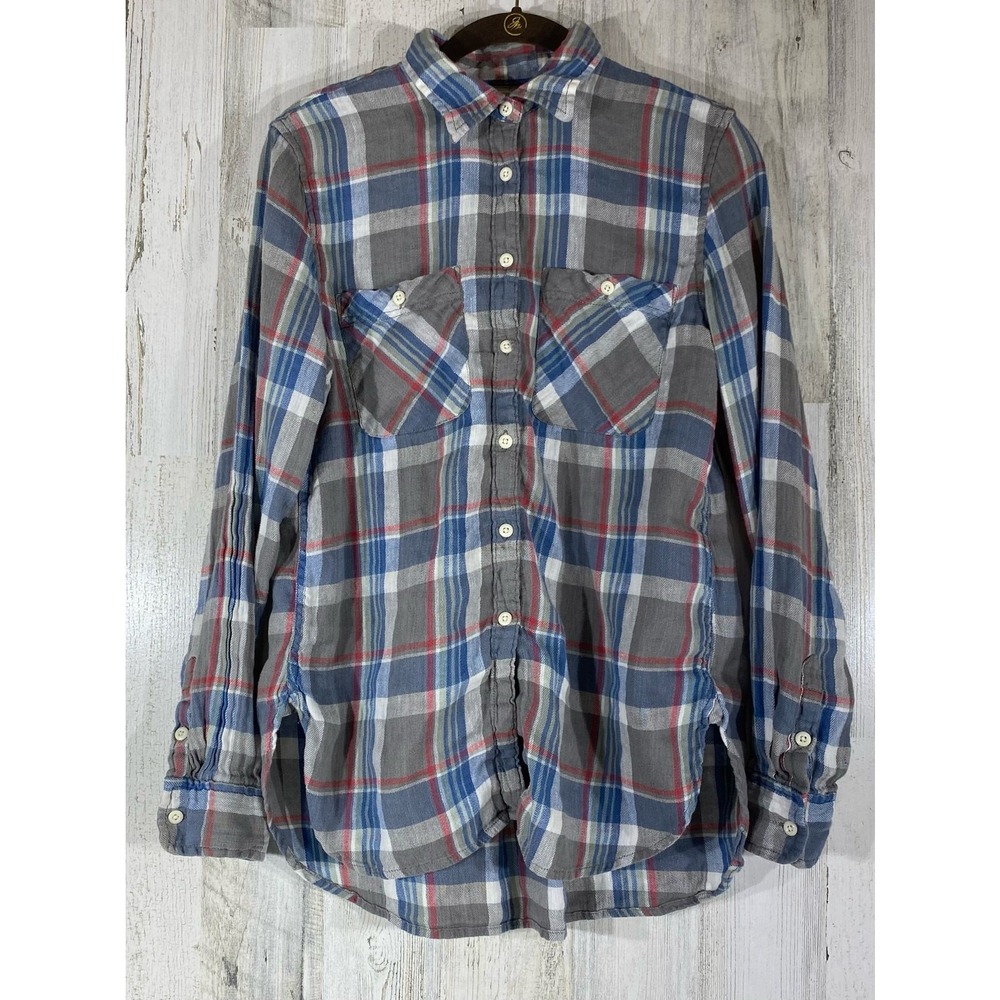 Denim & Supply Ralph Lauren Womens Shirt Medium Utility Gray Plaid Linen Blend